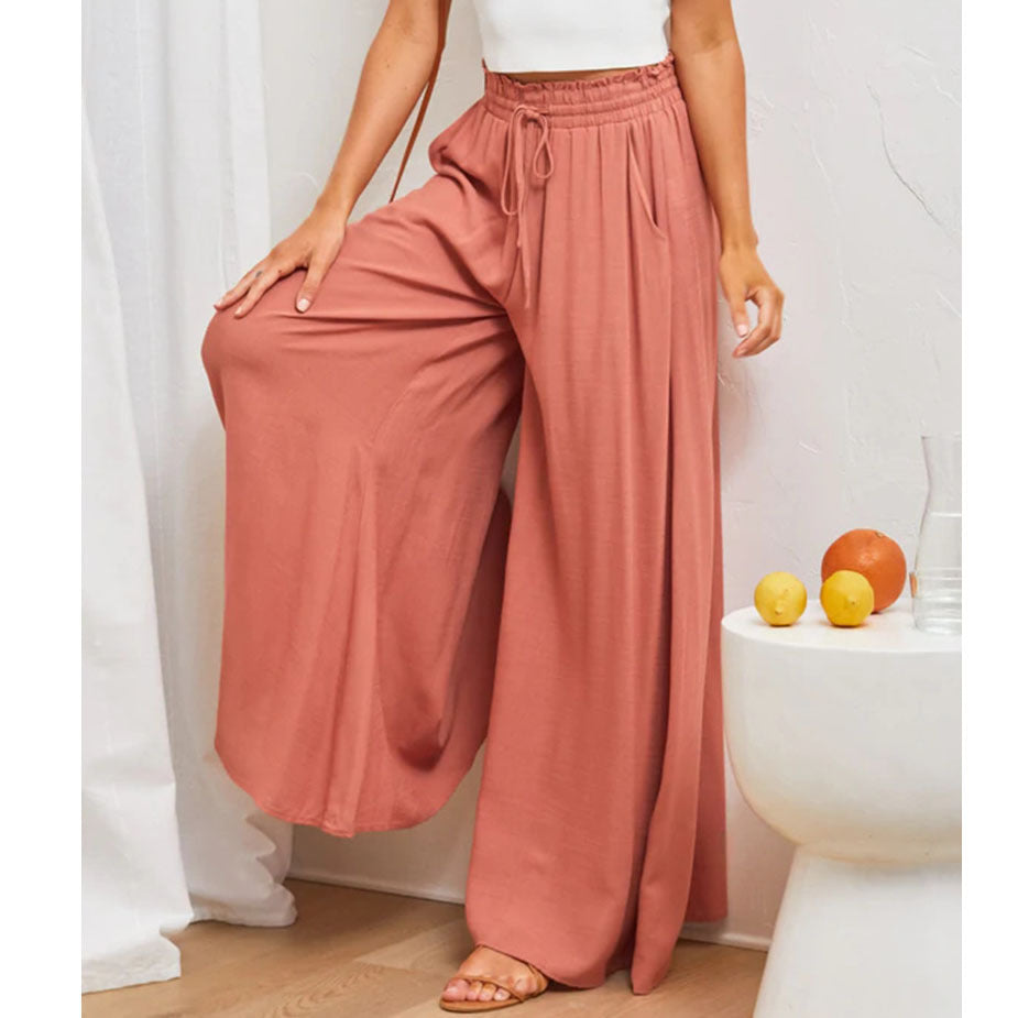 Flowers Printed Wide-leg Trousers Summer Casual Straight Pants For Women Beach Clothing