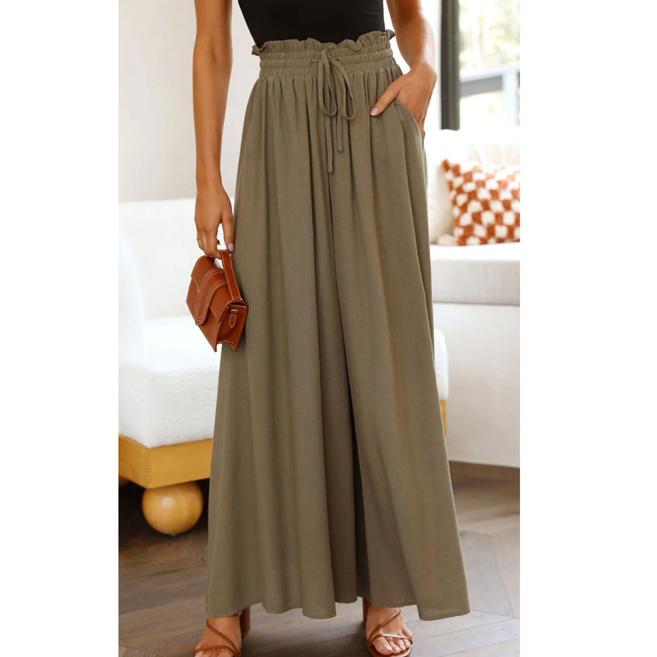 Flowers Printed Wide-leg Trousers Summer Casual Straight Pants For Women Beach Clothing