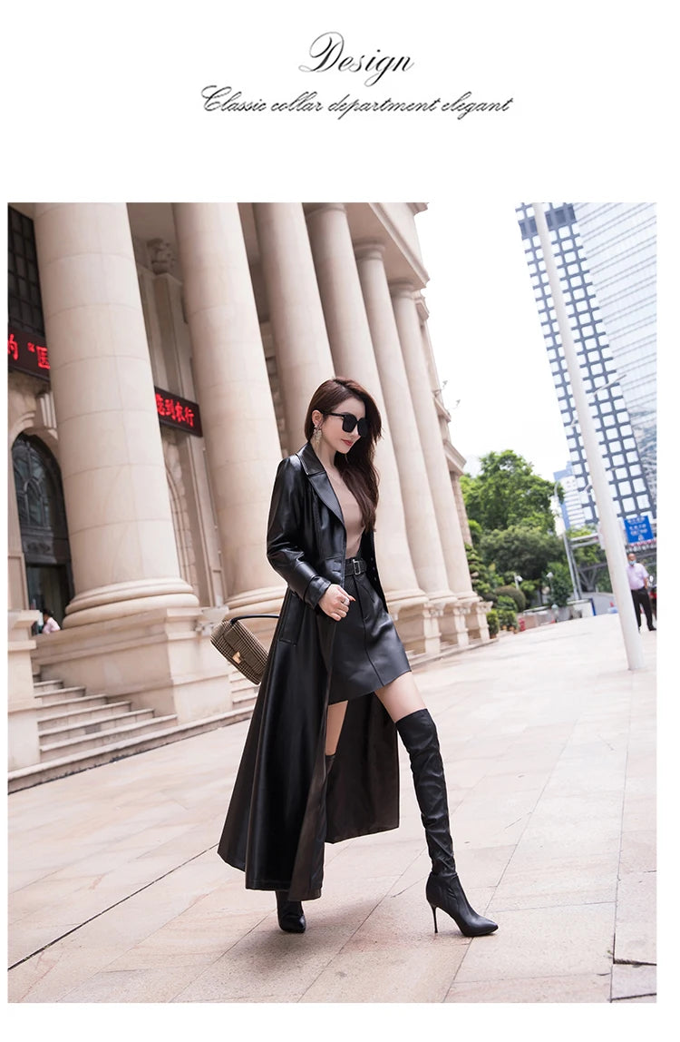Women's Maxi fit and flare leather trench coat