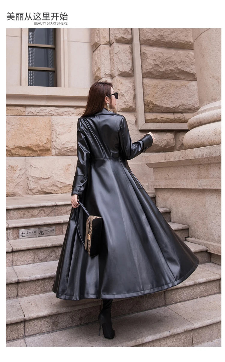 Women's Maxi fit and flare leather trench coat
