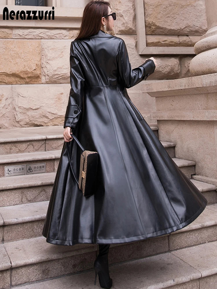 Women's Maxi fit and flare leather trench coat