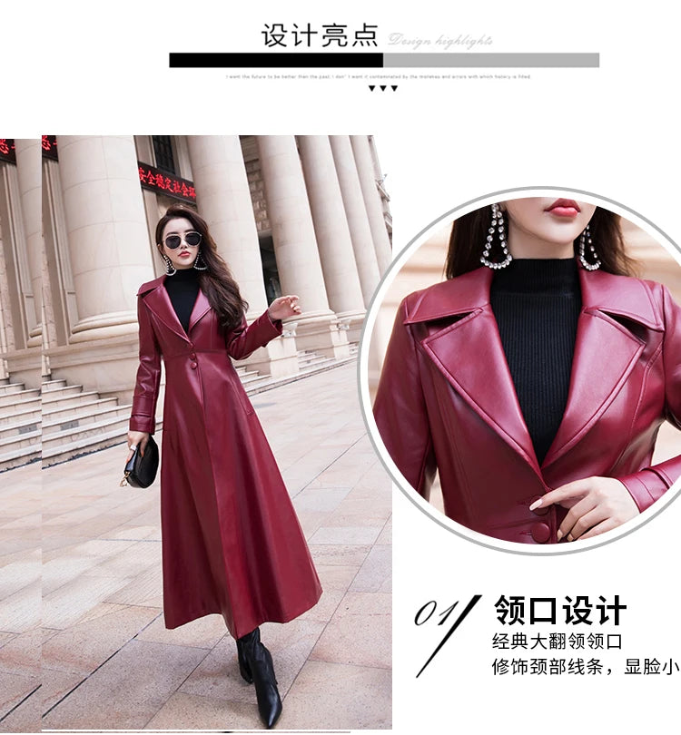 Women's Maxi fit and flare leather trench coat