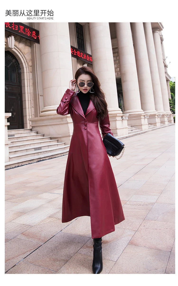 Women's Maxi fit and flare leather trench coat