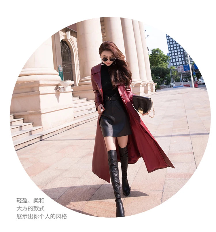 Women's Maxi fit and flare leather trench coat