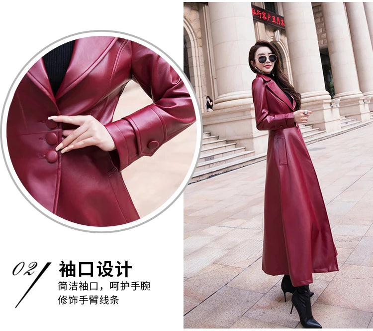 Women's Maxi fit and flare leather trench coat