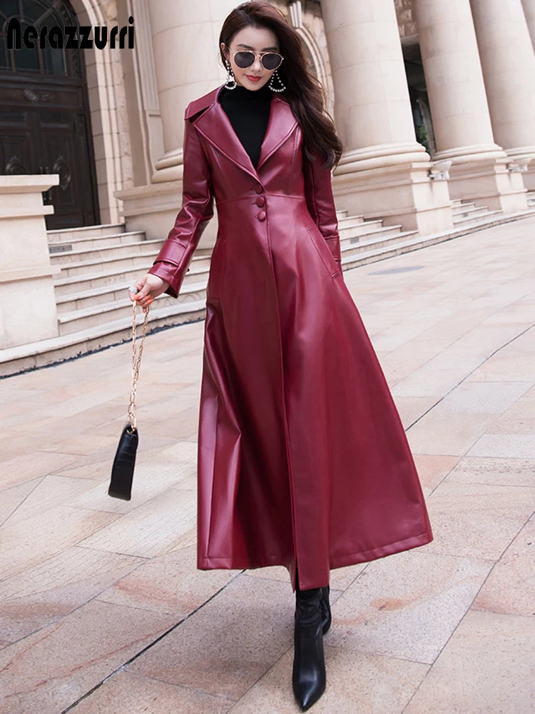 Women's Maxi fit and flare leather trench coat