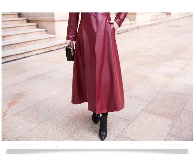 Women's Maxi fit and flare leather trench coat