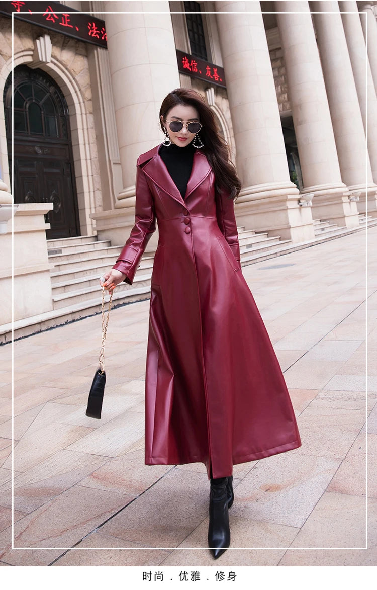 Women's Maxi fit and flare leather trench coat