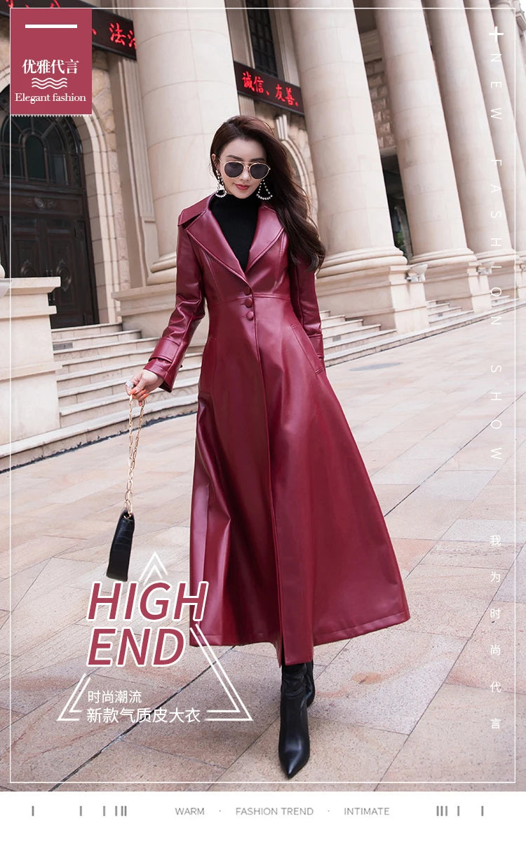 Women's Maxi fit and flare leather trench coat