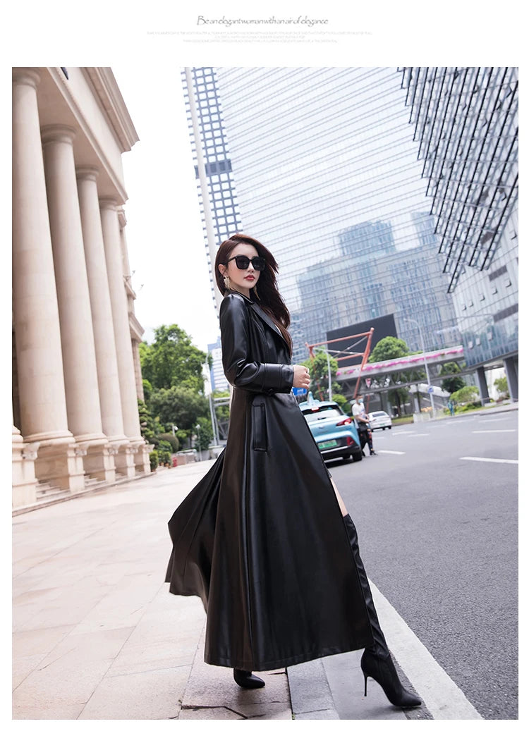 Women's Maxi fit and flare leather trench coat