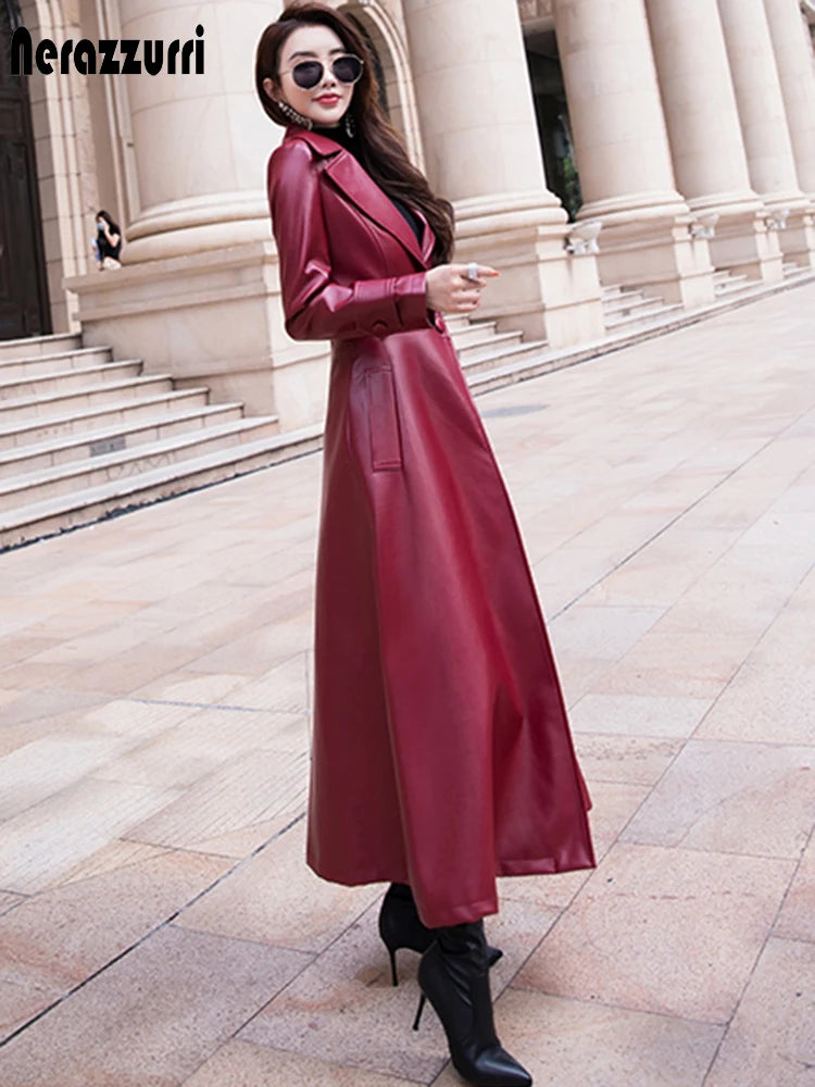 Women's Maxi fit and flare leather trench coat