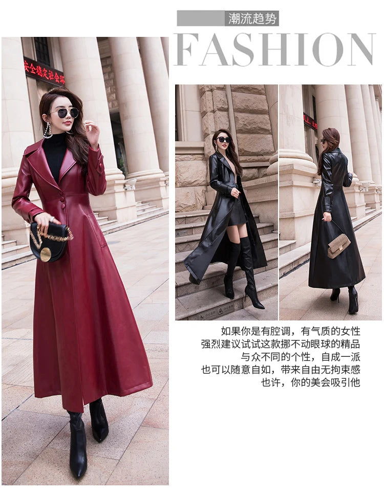 Women's Maxi fit and flare leather trench coat