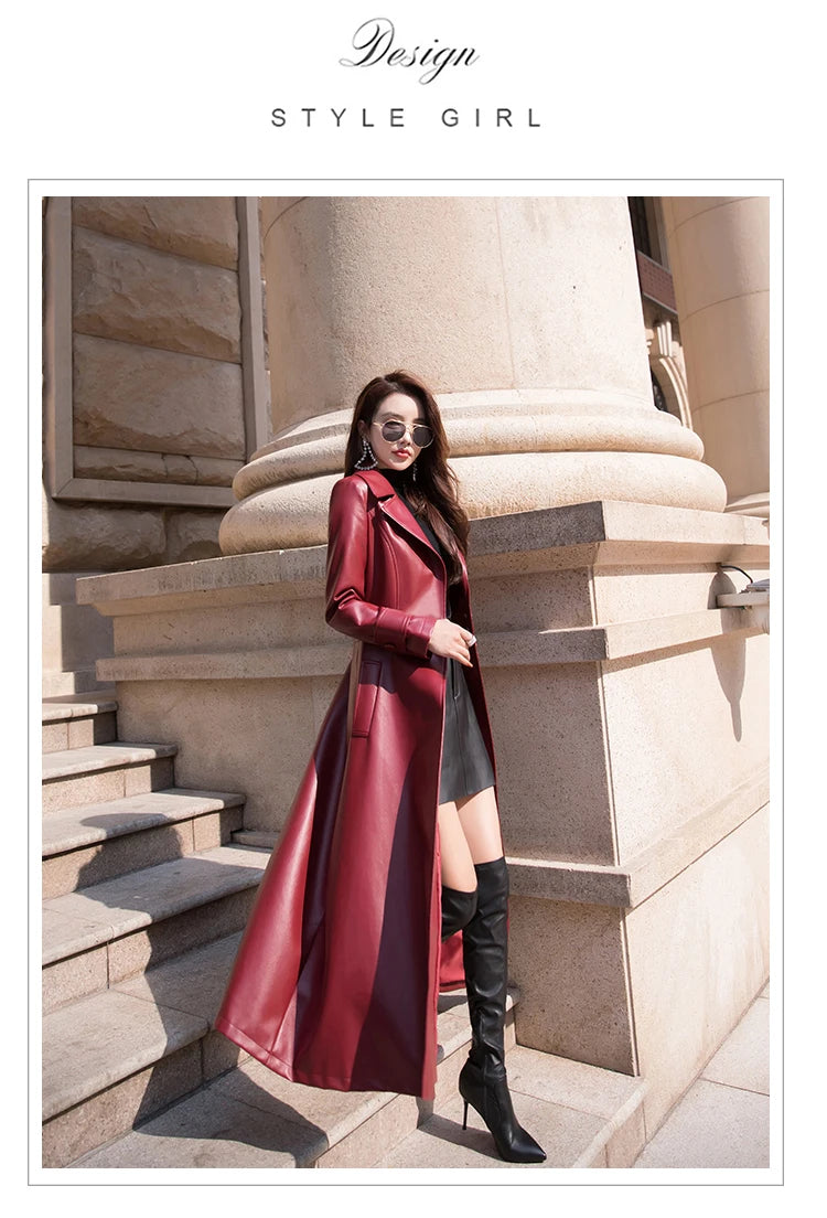 Women's Maxi fit and flare leather trench coat