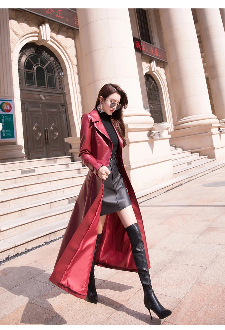 Women's Maxi fit and flare leather trench coat