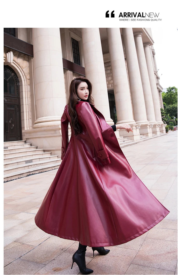 Women's Maxi fit and flare leather trench coat