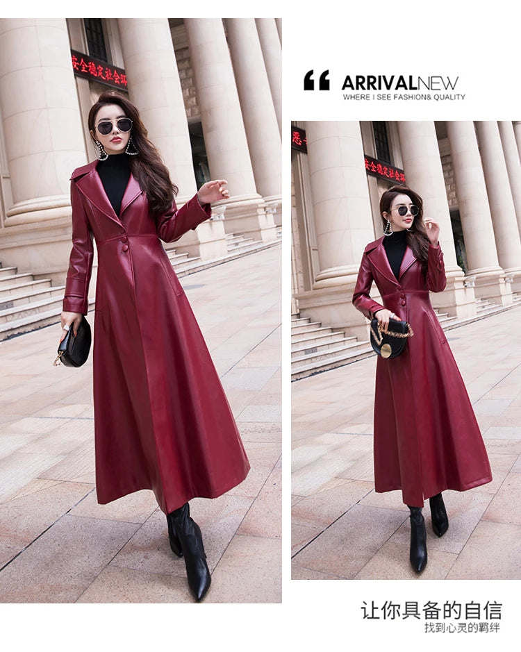 Women's Maxi fit and flare leather trench coat