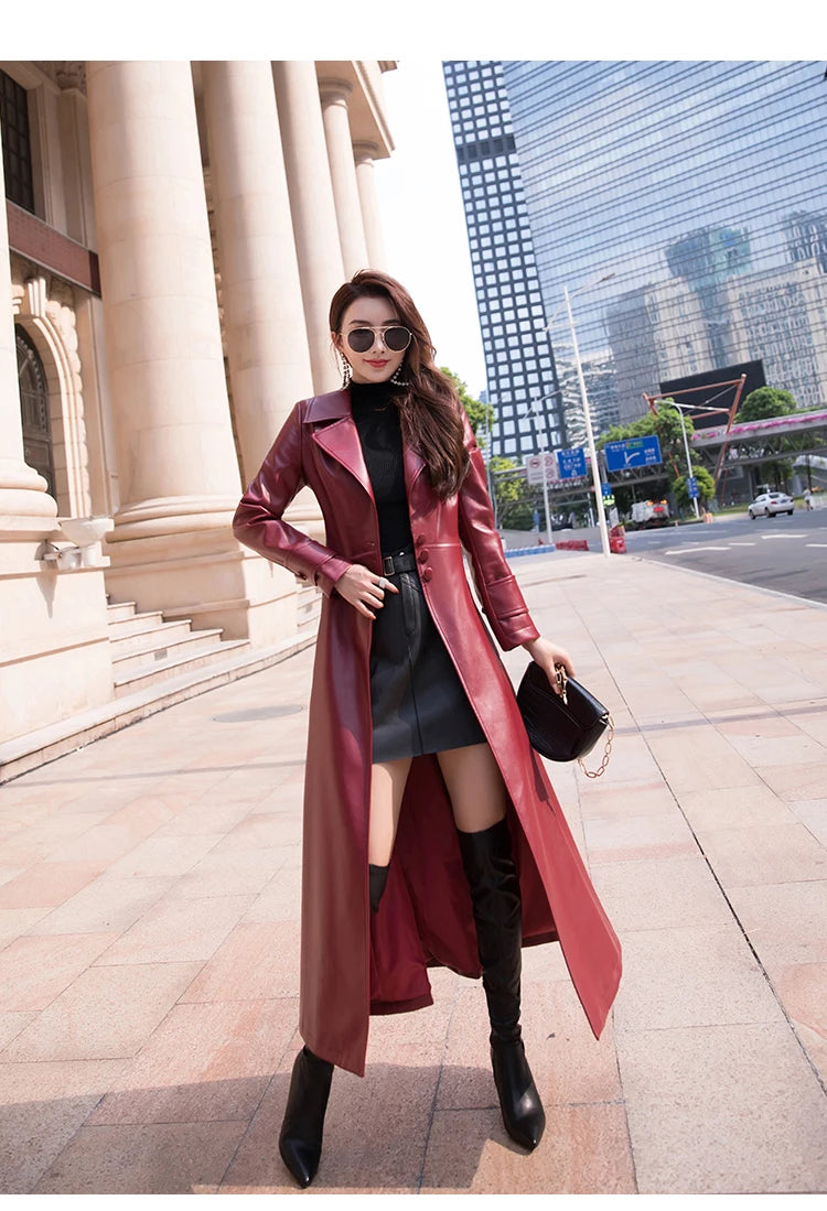 Women's Maxi fit and flare leather trench coat