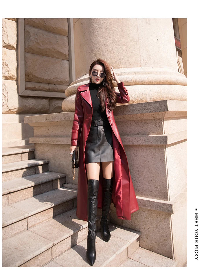 Women's Maxi fit and flare leather trench coat