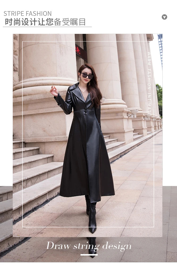 Women's Maxi fit and flare leather trench coat