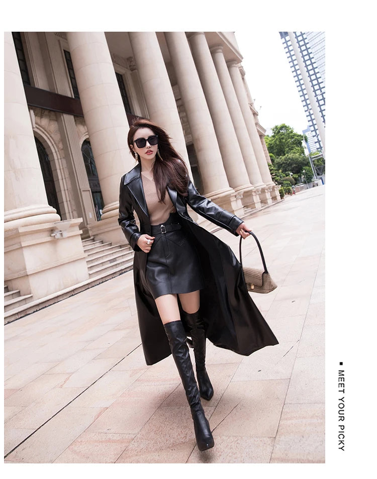 Women's Maxi fit and flare leather trench coat