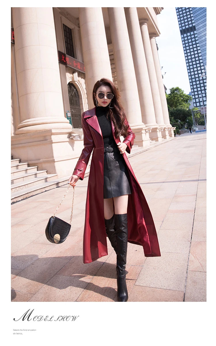 Women's Maxi fit and flare leather trench coat