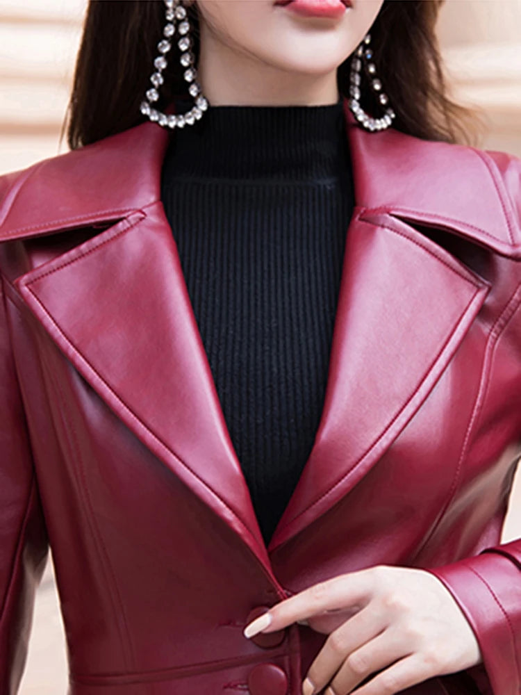 Women's Maxi fit and flare leather trench coat