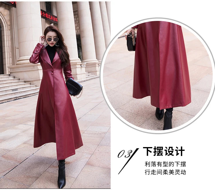 Women's Maxi fit and flare leather trench coat