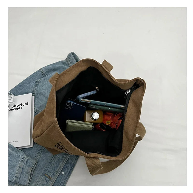 Women's Fashionable Canvas Tote Bag Spacious Durable Shoulder Bag