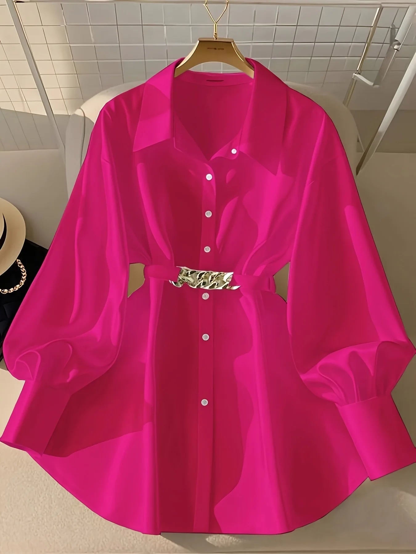 Women's Cinched Waist Blouse: White Shirt