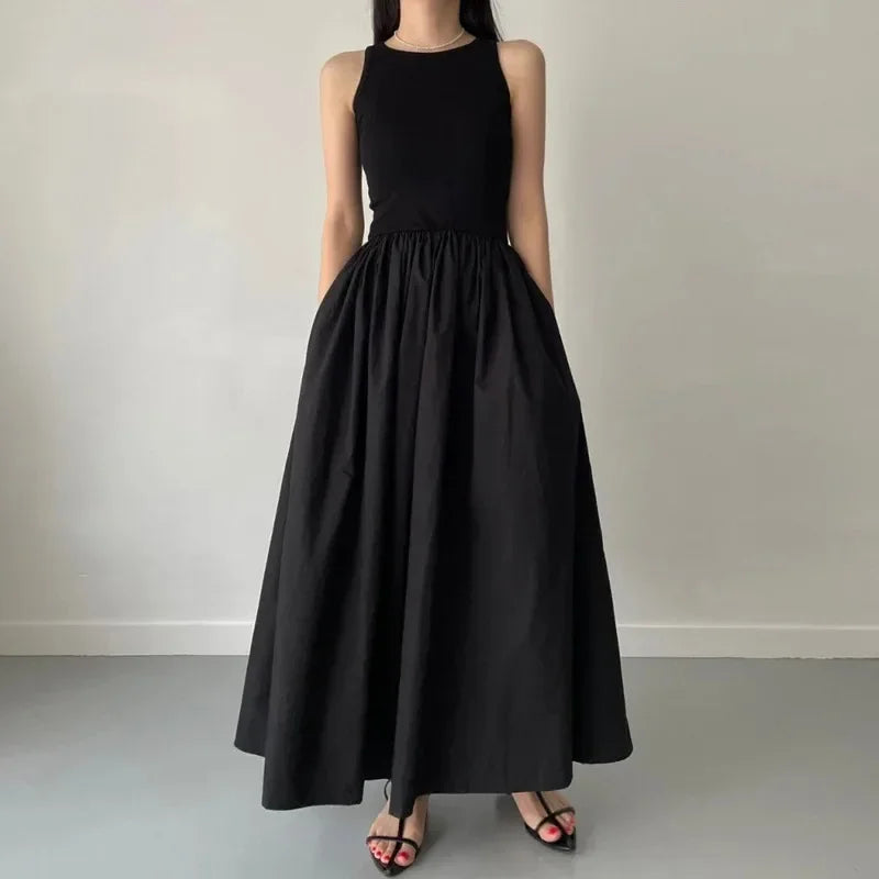 Women's Summer Simple Elegant Black Long Dress