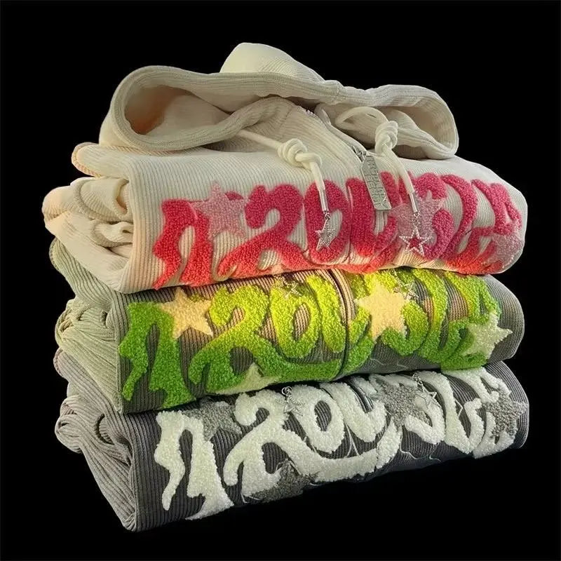 Women's Fashion Embroidery Zip Up Hoodies Sweatshirt Jacket