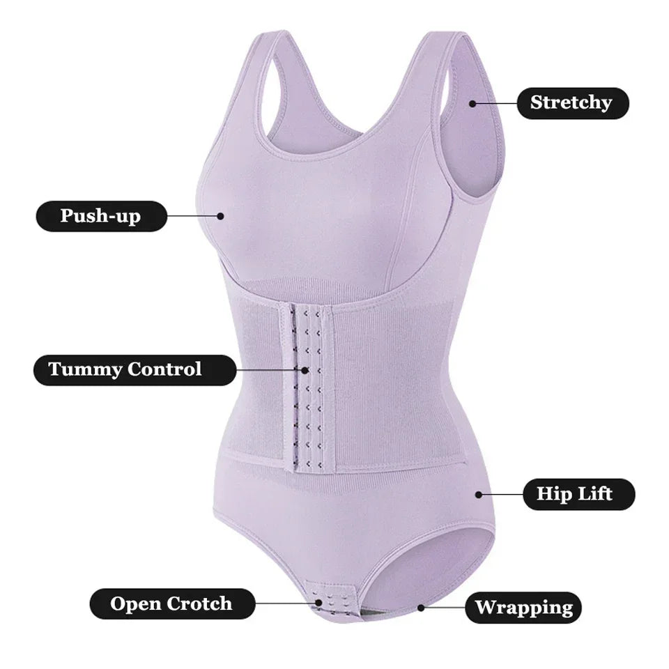 Women Tummy Control Bodysuit Shapewear with Zipper Belt