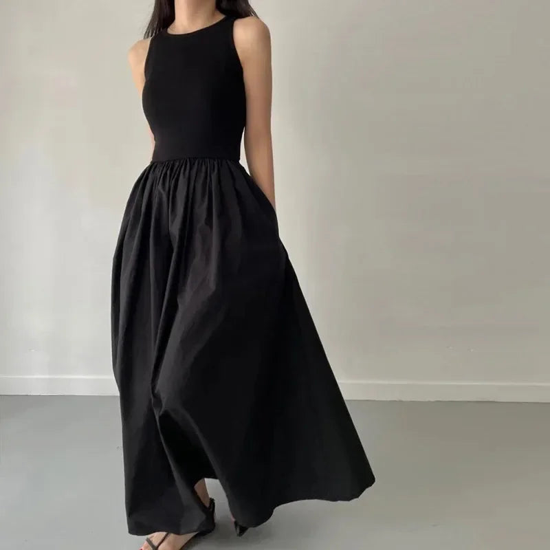 Women's Summer Simple Elegant Black Long Dress