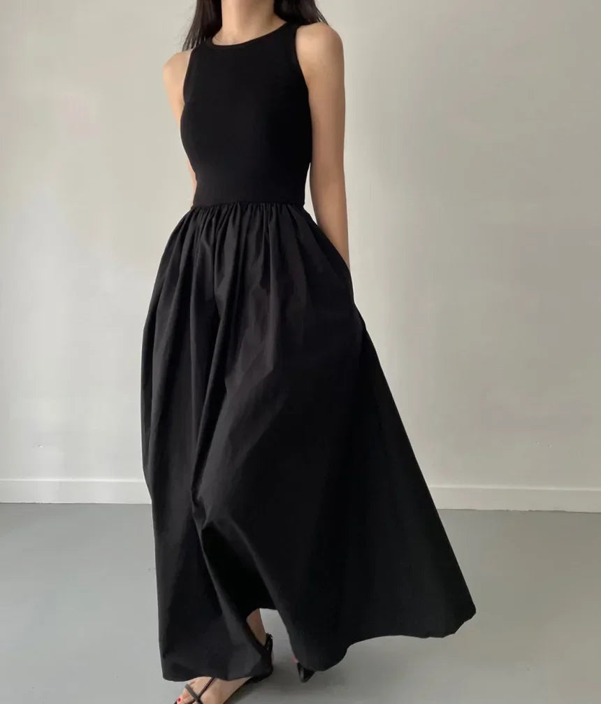 Women's Summer Simple Elegant Black Long Dress