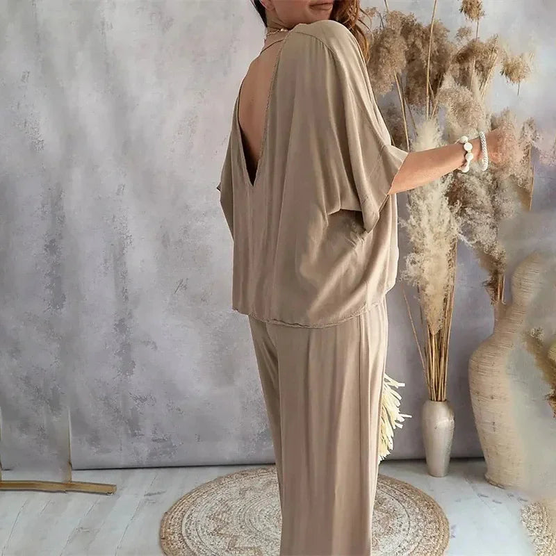 Women's Elegant Loose High Waist Plus Size  Two Piece Set