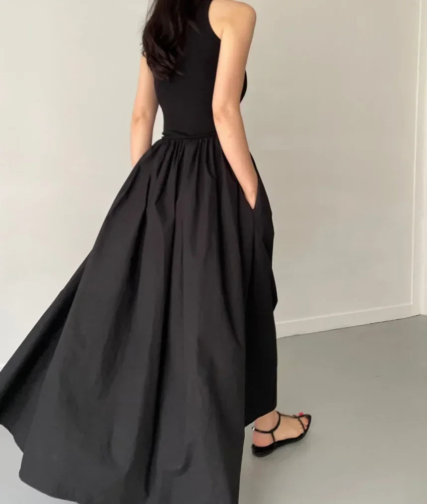 Women's Summer Simple Elegant Black Long Dress