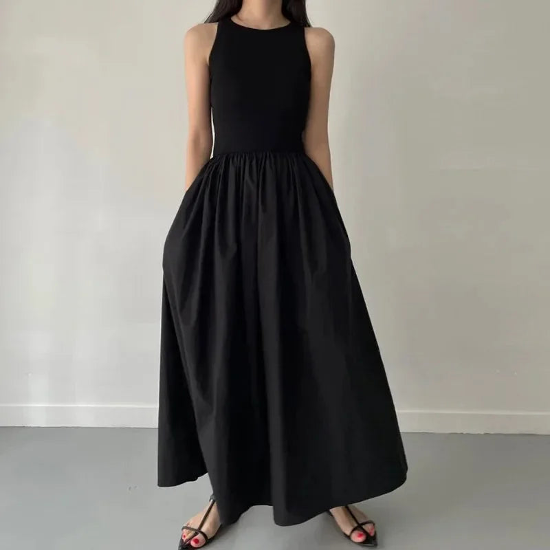 Women's Summer Simple Elegant Black Long Dress
