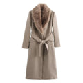 Women's Belt Warm Fur Collar Coat
