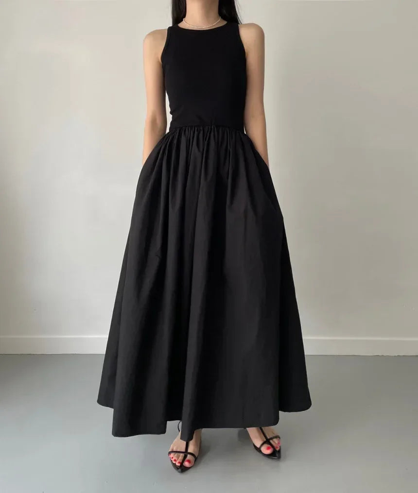Women's Summer Simple Elegant Black Long Dress