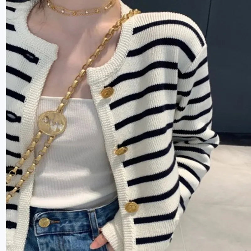 Women Stripe Knitted Cardigans
