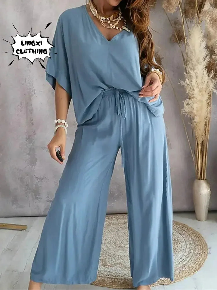 Women's Elegant Loose High Waist Plus Size  Two Piece Set