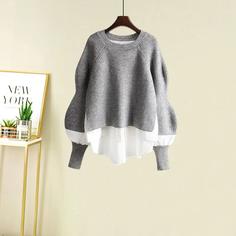 Women's Spring Autumn New Fashion  Two Piece Knit Sweater+Strap