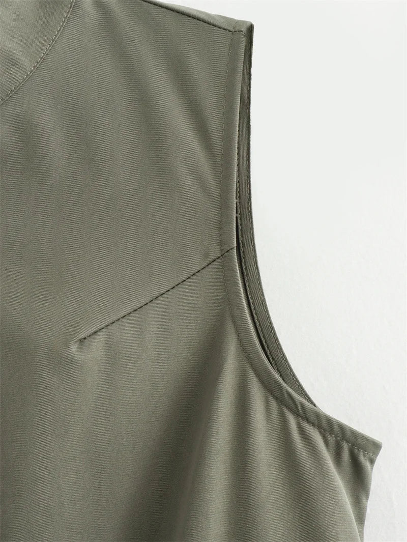 Woman Pleated Sleeveless Bodycon Summer Dress