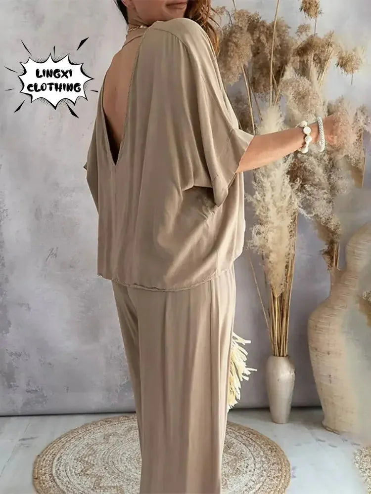 Women's Elegant Loose High Waist Plus Size  Two Piece Set