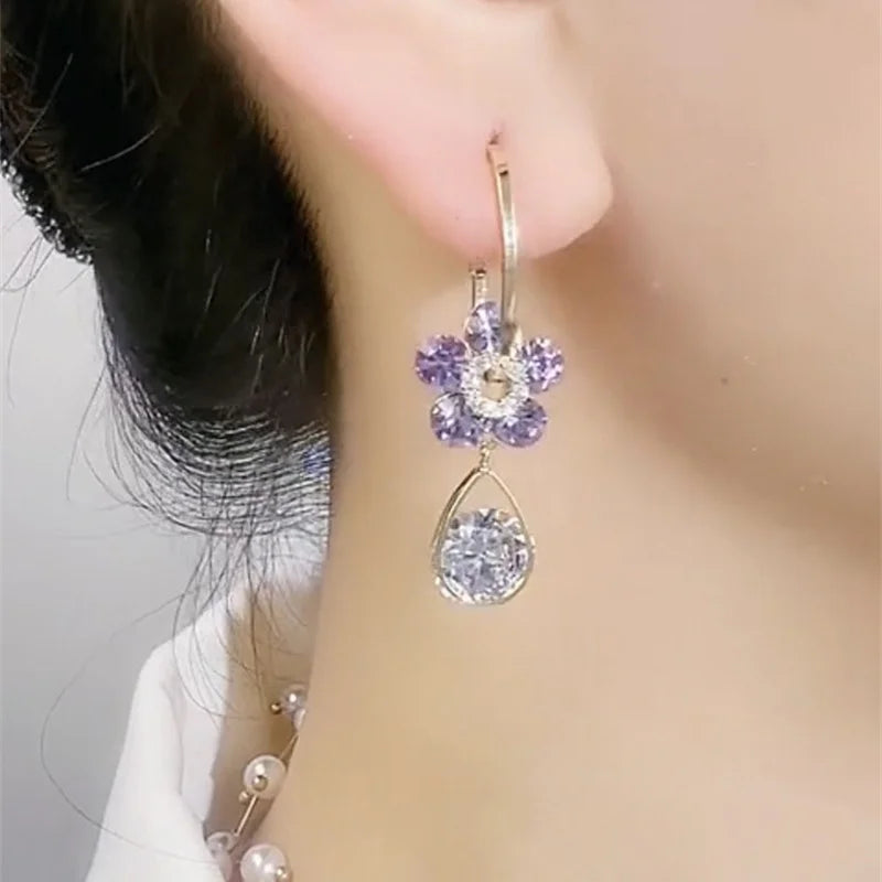Women's Zircon Flower Hoop Earrings
