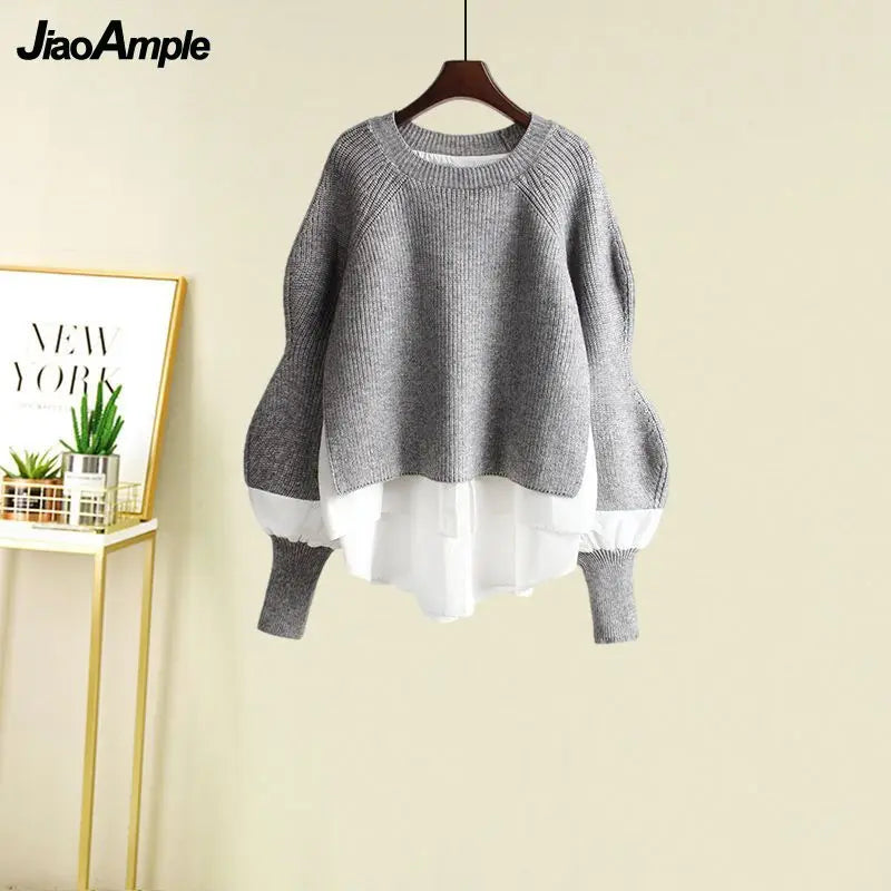 Women's Spring Autumn New Fashion  Two Piece Knit Sweater+Strap