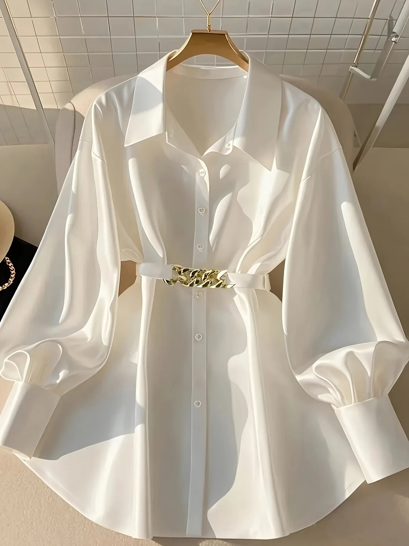 Women's Cinched Waist Blouse: White Shirt