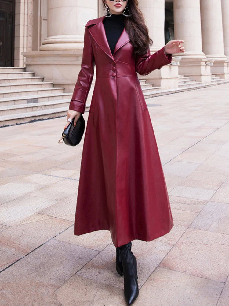 Women's Maxi fit and flare leather trench coat