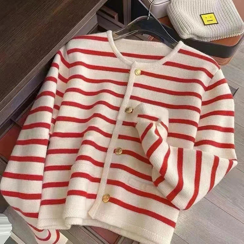 Women Stripe Knitted Cardigans