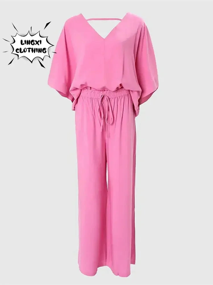 Women's Elegant Loose High Waist Plus Size  Two Piece Set